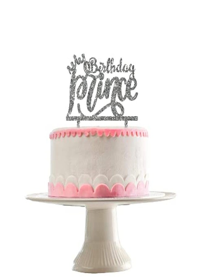 Party Baazaar Acyrlic Silver Glitter Finish Couple Cake Topper for Decoration (Prince Silver, 5X5.5 Inches) - Image 1